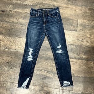 American Eagle Hi-Rise Ripped Denim Jegging Crop Next Level Stretch